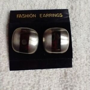 Square black and silver post earrings